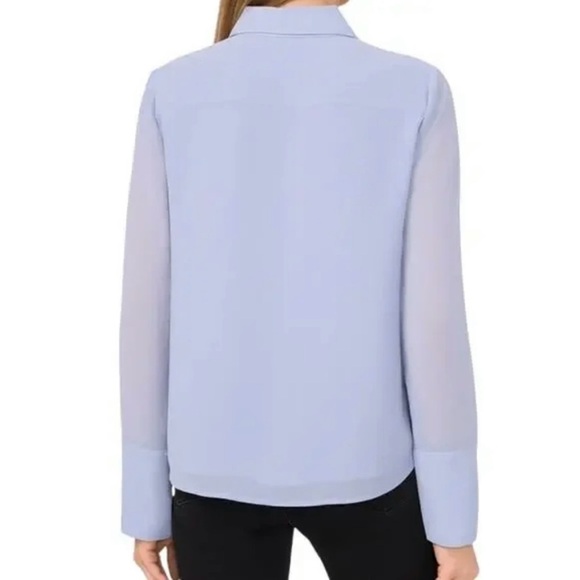 CeCe Women's Scalloped-Trim Collared Long-Sleeve Blouse in Slate Blue Size S - Picture 3 of 9